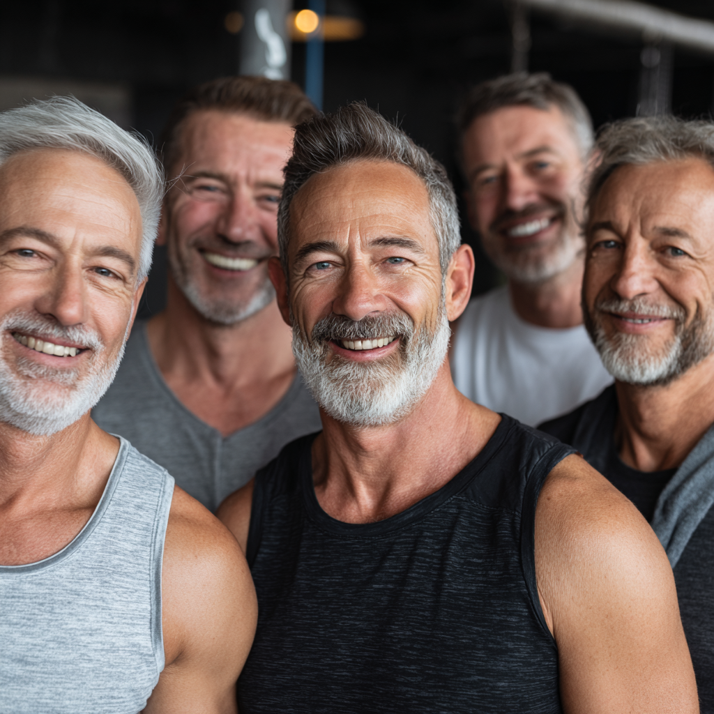 Motivated elderly European person in athletic wear with a confident pose, representing determination and strength in fitness journey